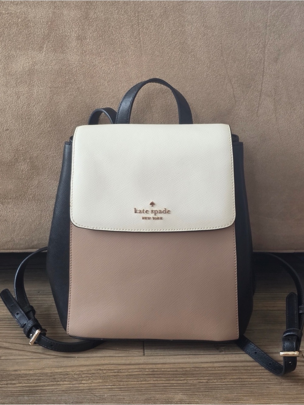 kate spade Color Block Smooth Leather Backpack - Cream, Beige & Black